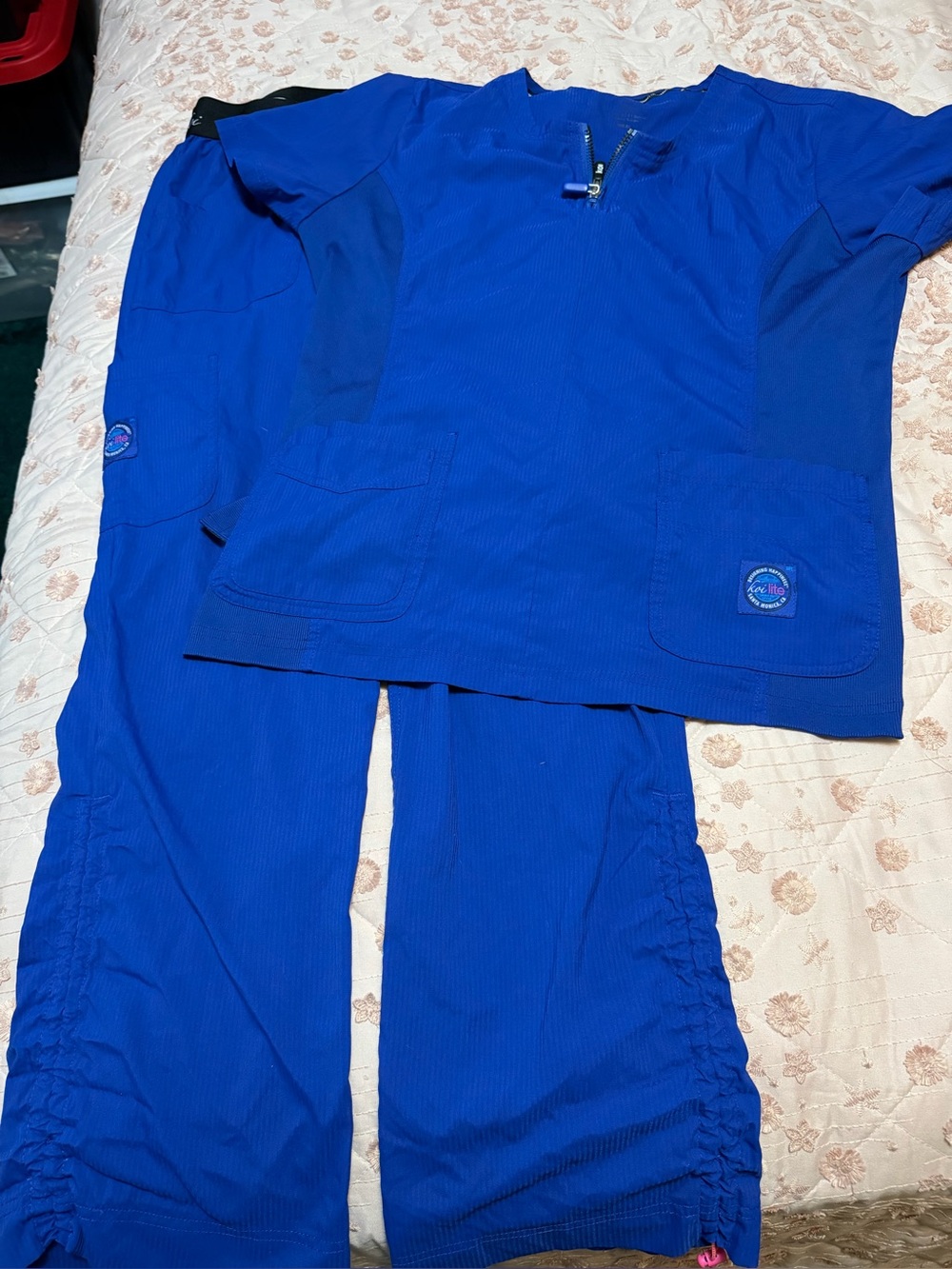 koi Lite Royal Blue Medical Scrub Set - Zipper Neck Top & Ruched Pants